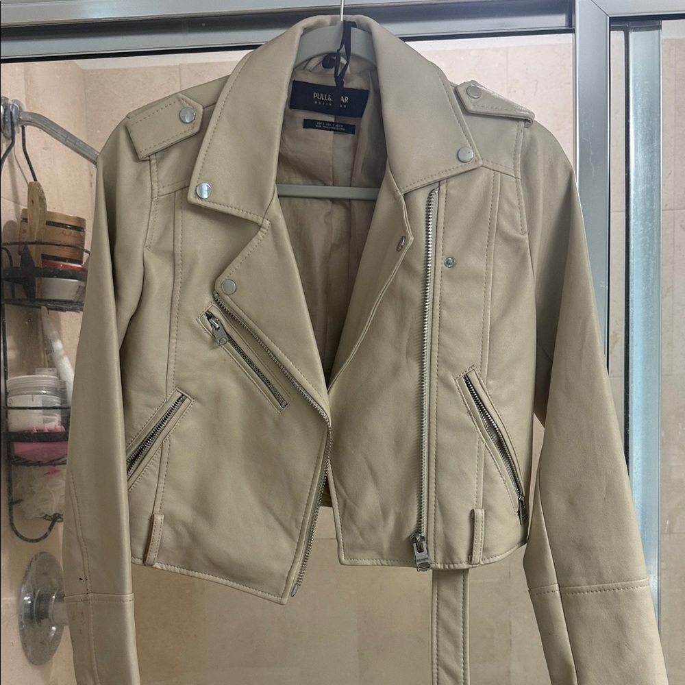 Pull&Bear Light Tan Women's Leather Jacket